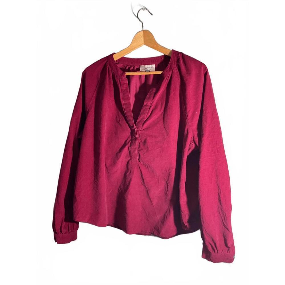Women's Long Sleeve Corduroy Burgundy Blouse XL